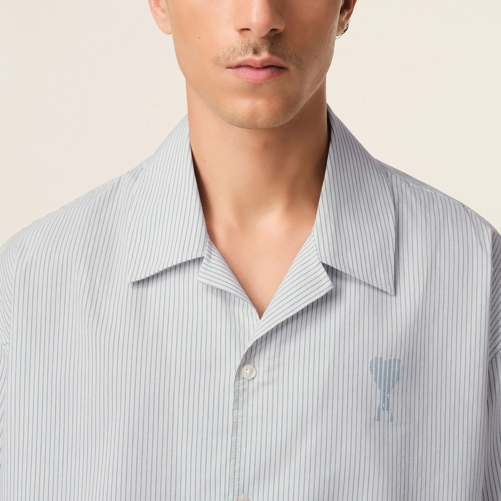 AMI Paris Camp Collar Pinstriped Cotton Shirt - XL